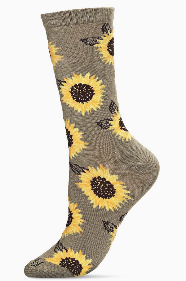 Olive Sunflower Bamboo Blend Crew Socks