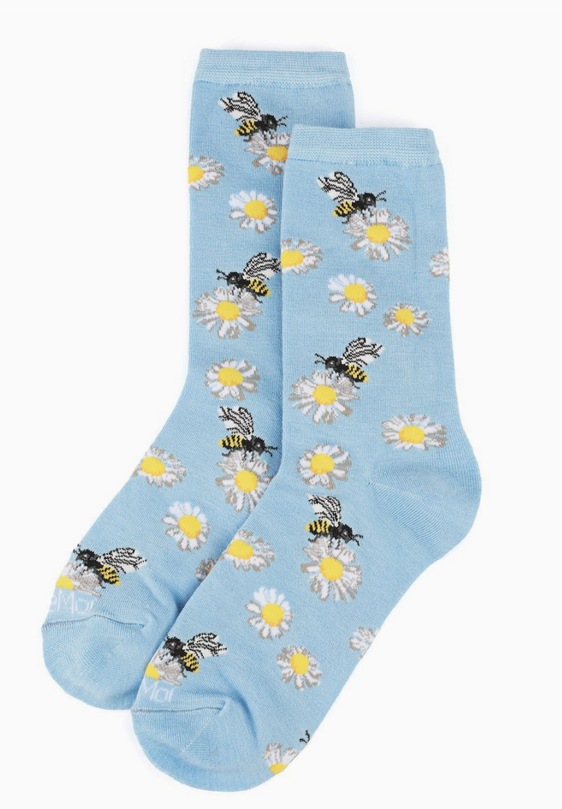 Bees Bamboo Blend Blue Crew Socks