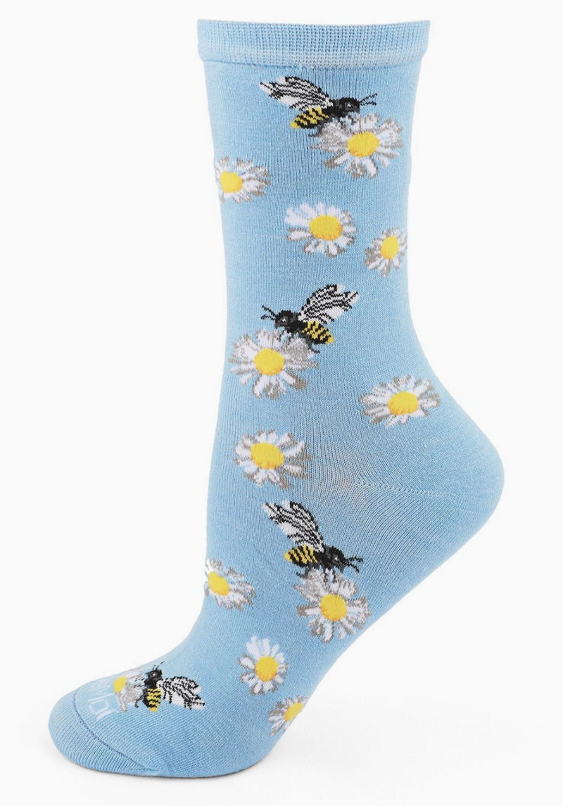 Bees Bamboo Blend Blue Crew Socks