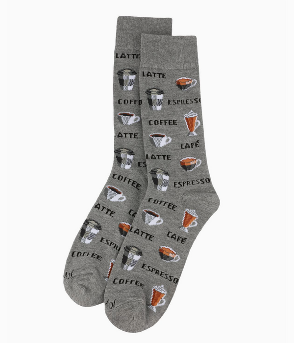 Grey Coffee Time Men's Bamboo Crew Socks