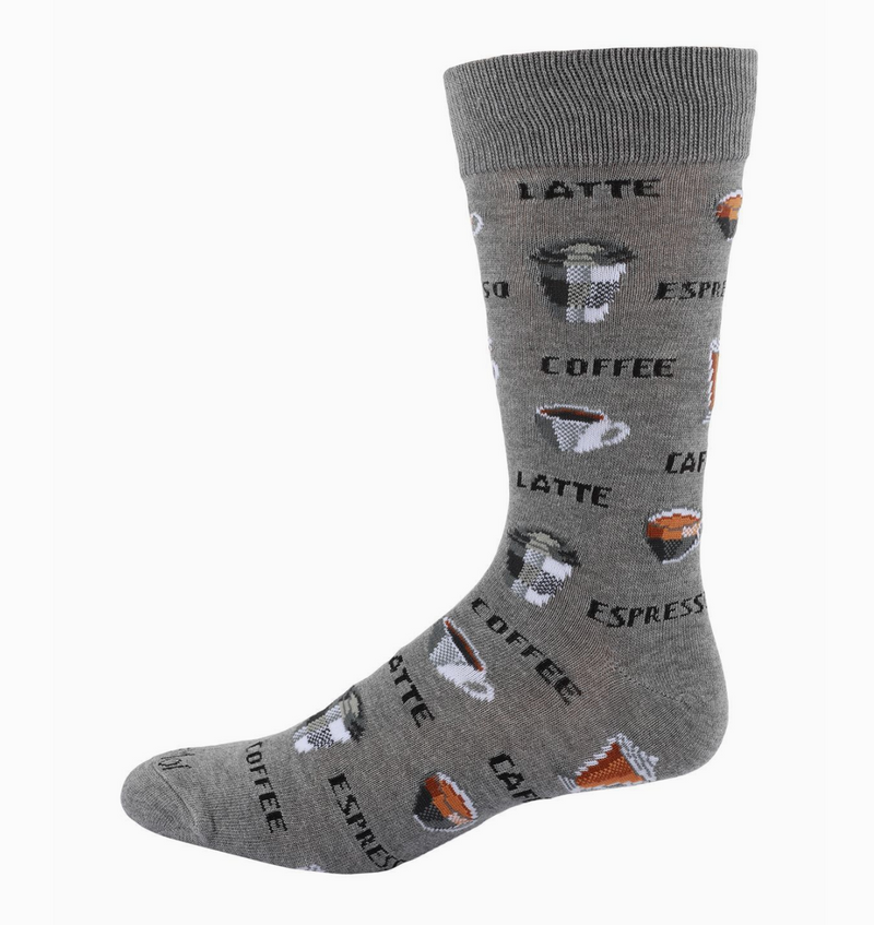 Grey Coffee Time Men's Bamboo Crew Socks