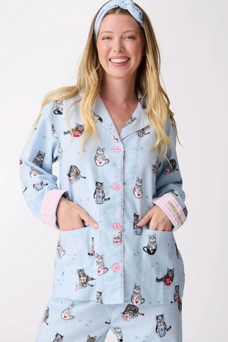 Coffee & Cat Naps Flannel PJ Set