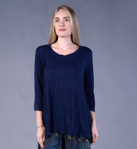 Navy Crinkle Tunic Top