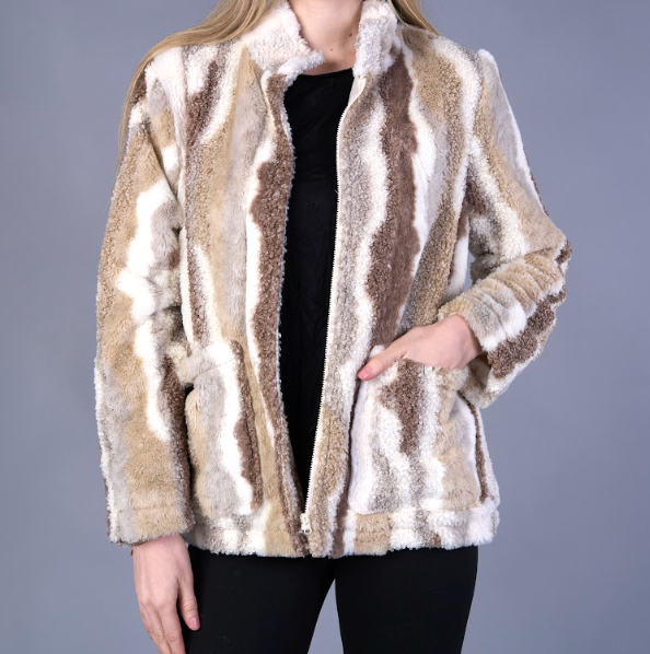 Faux Fur Stripe Sherpa Jacket