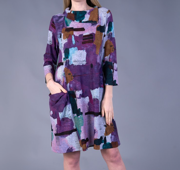 Purple Patch Cowl Dress