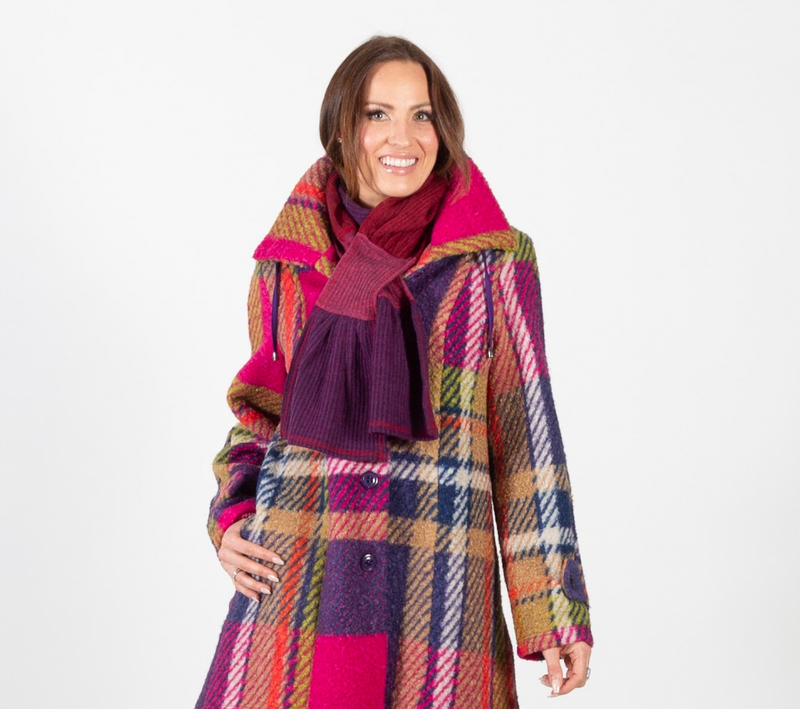 Fuschia Plaid Long Coat