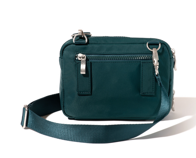 Emerald Twill Modern Double Zip Crossbody