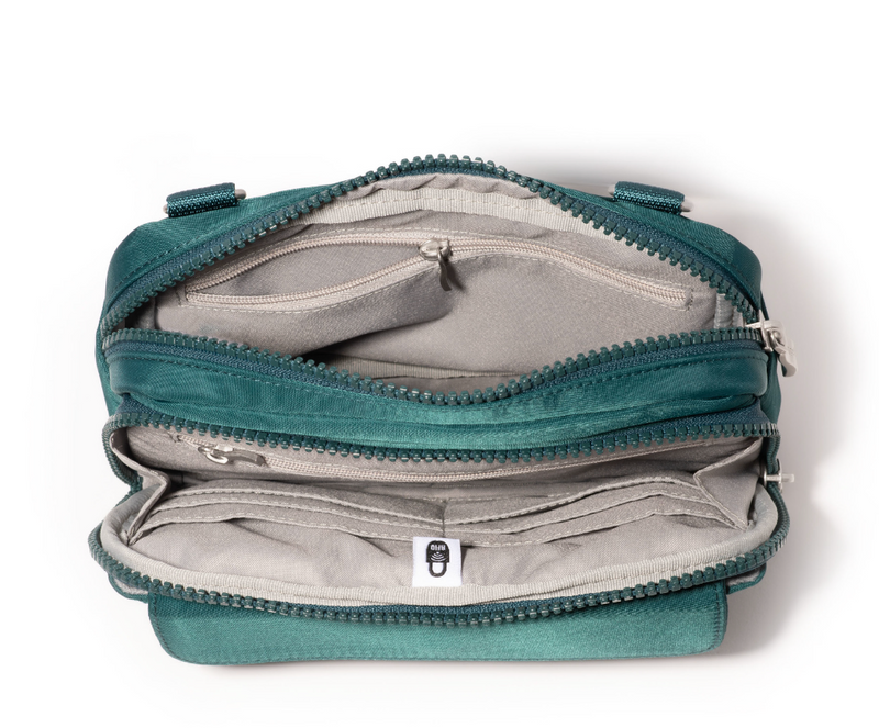 Emerald Twill Modern Double Zip Crossbody