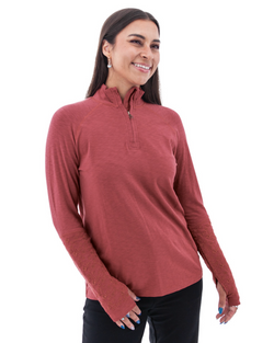 Red Quarter Zip Embroidered Top