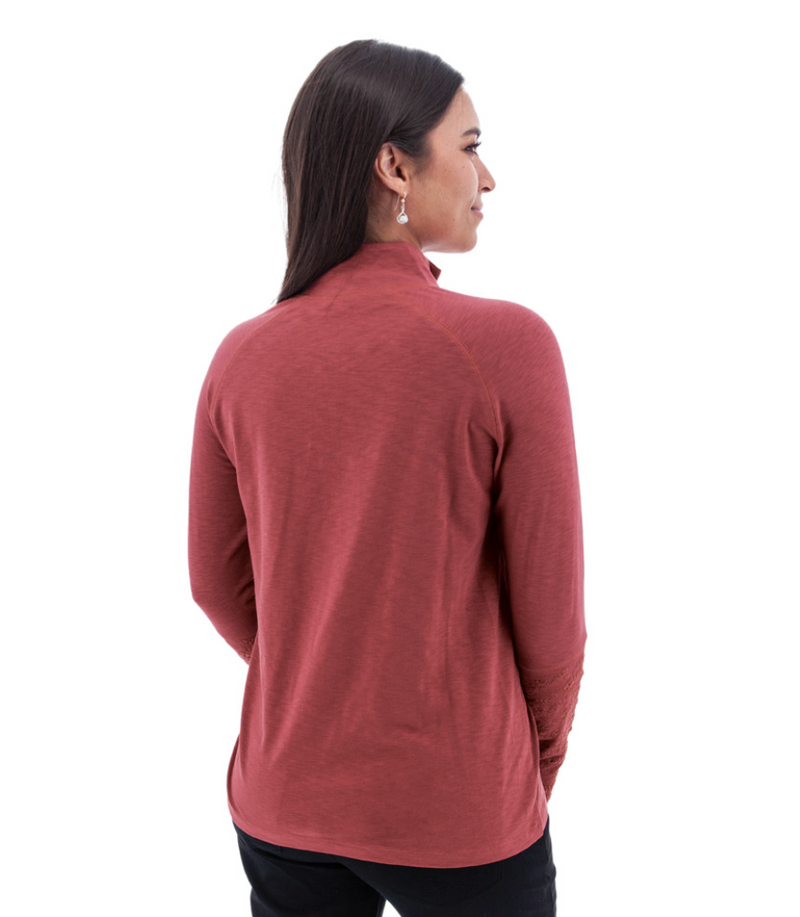 Red Quarter Zip Embroidered Top