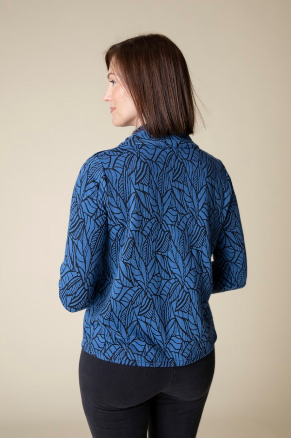 Cobalt Jacquard Wrap Neck Top