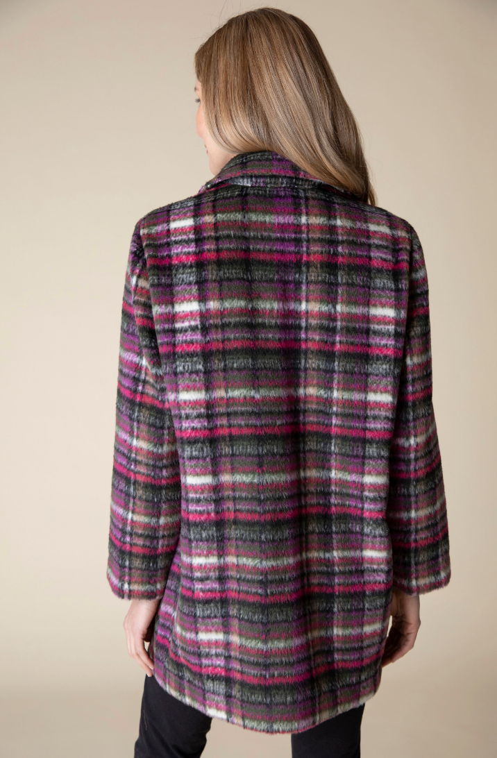 Plum Plaid Button Jacket