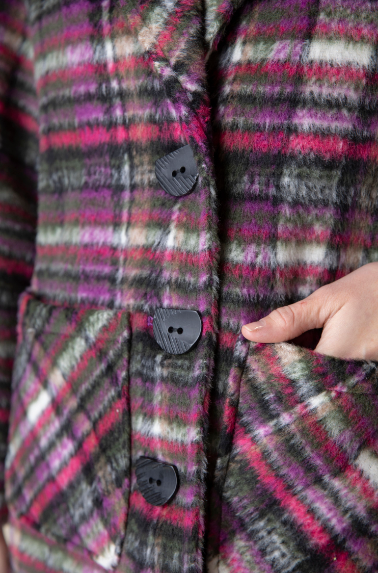 Plum Plaid Button Jacket