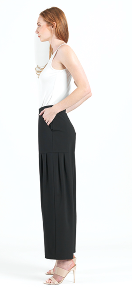 Black Wide Leg PLeated Pocket Pant