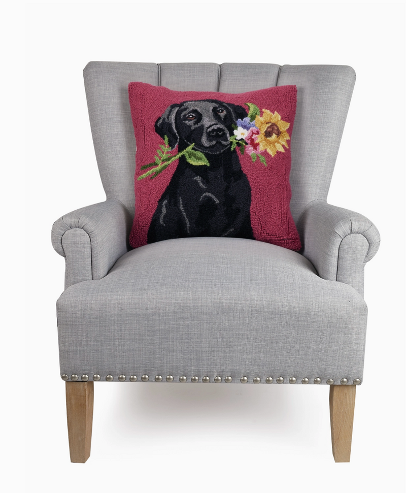 Floral Black Lab Hook Pillow