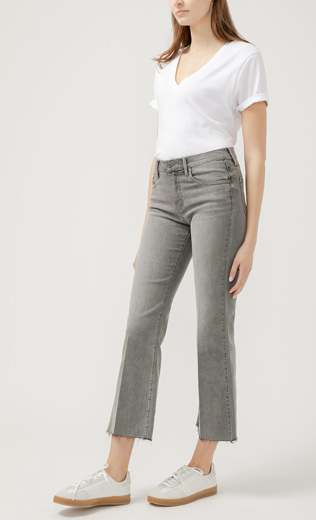 Grey Mid Rise Kick Flare Leg Jean