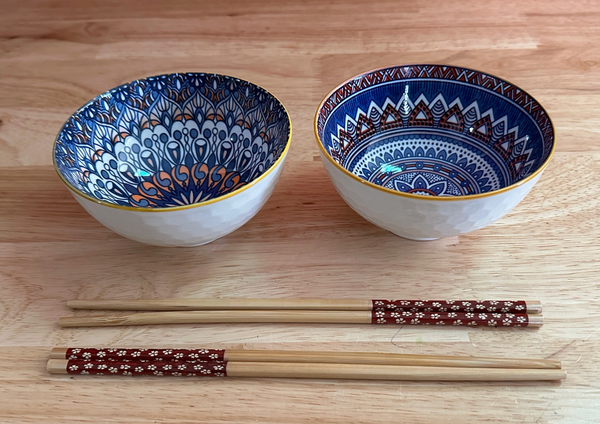 Bohemian 2 Bowl Set with Chop Sticks