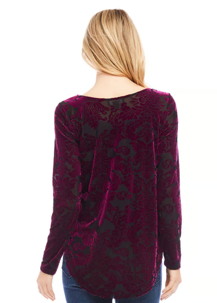 Wine Velvet Burnout Shirttail Top