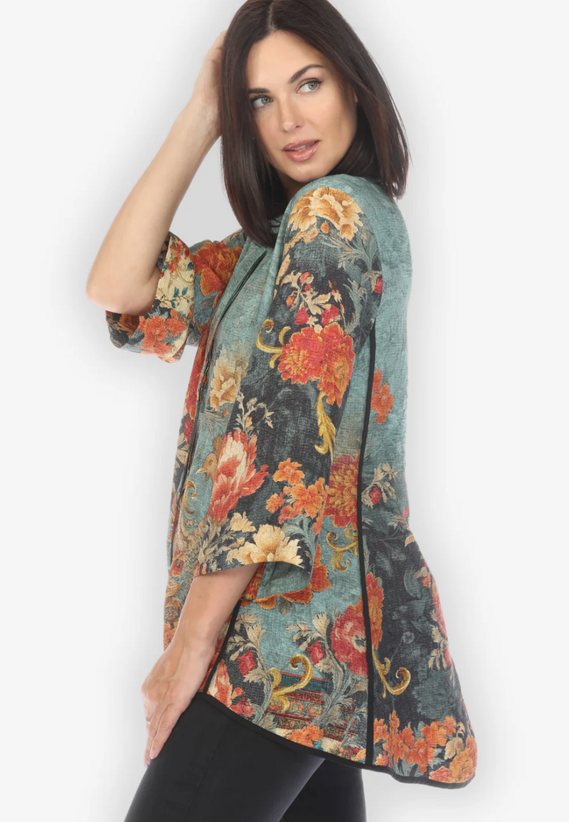 Blue Peacock Floral Shaped Silk Blouse