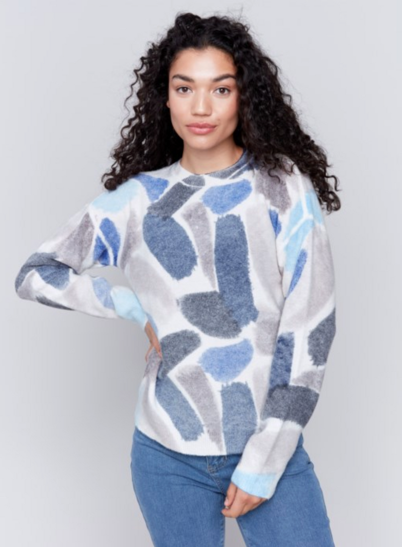 Sapphire Paint Stroke Crew Neck Sweater