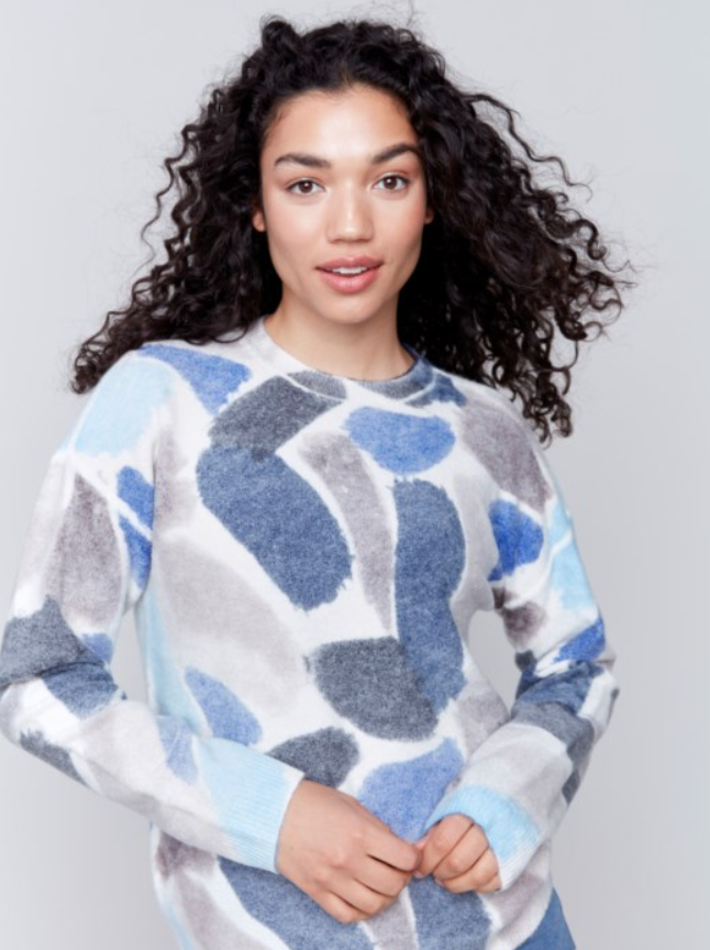 Sapphire Paint Stroke Crew Neck Sweater