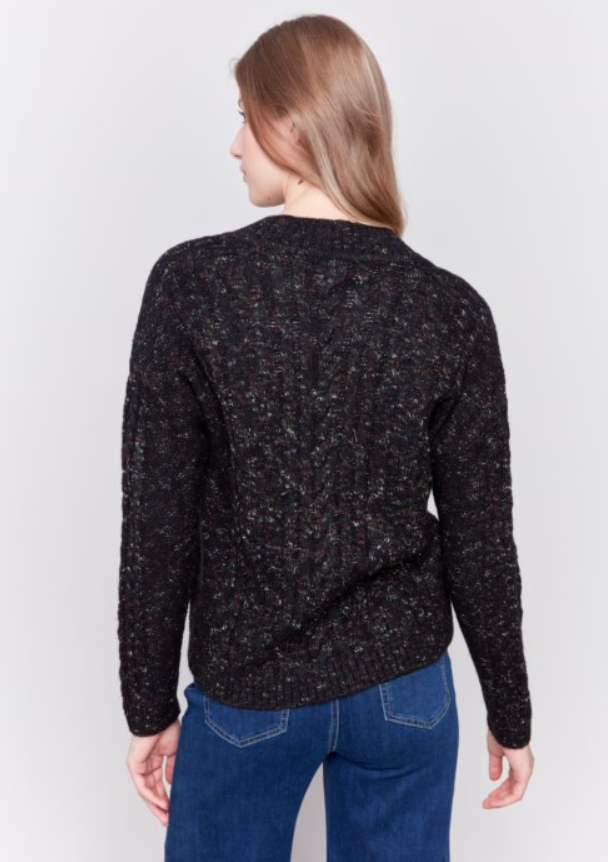 Black Speckled Yarn Cable Knit Sweater