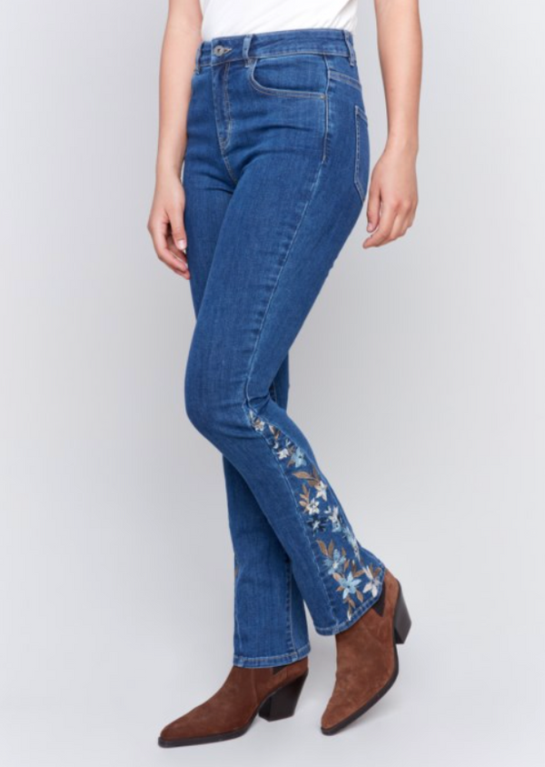 Blue Embroidered Boot Jean