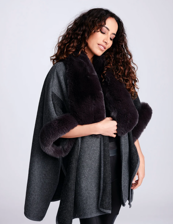 Grey Faux Fur Trim Cape