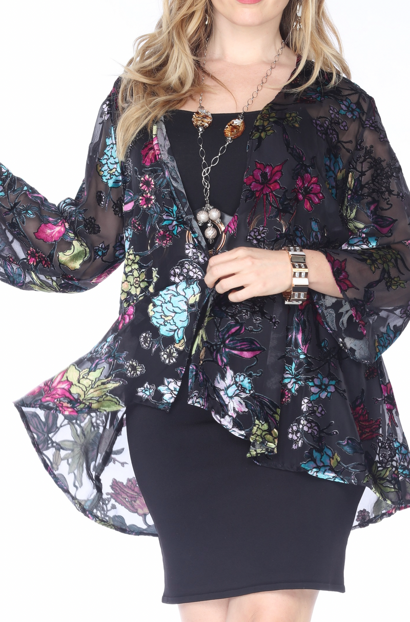 Vibrant Floral Velvet Burnout Jacket