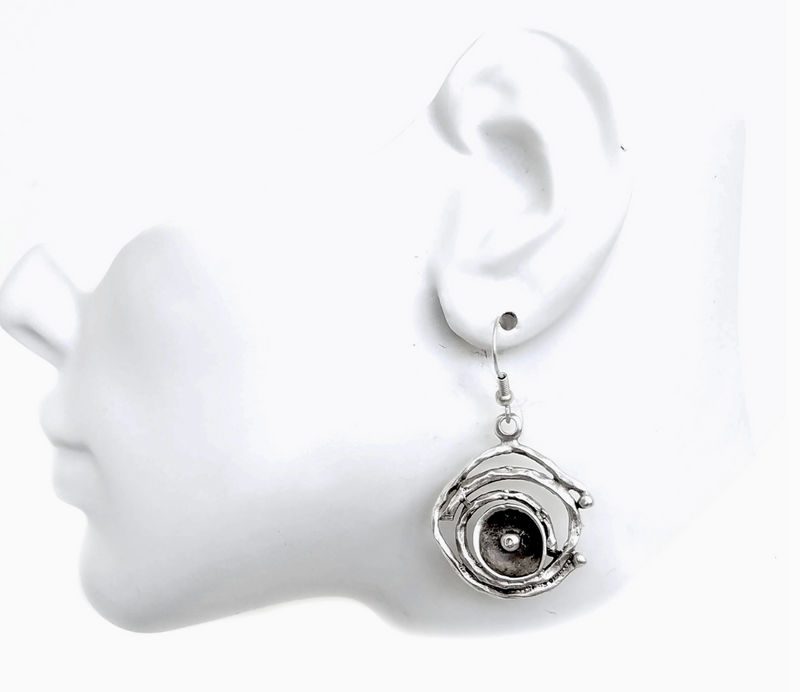 Pewter Abstract Eye Earrings