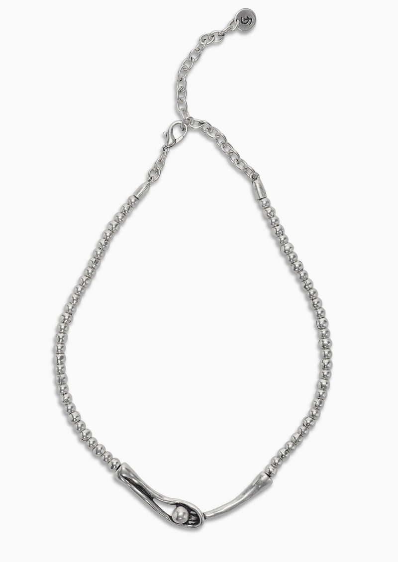 Pewter Silver Bead Hooked Necklace