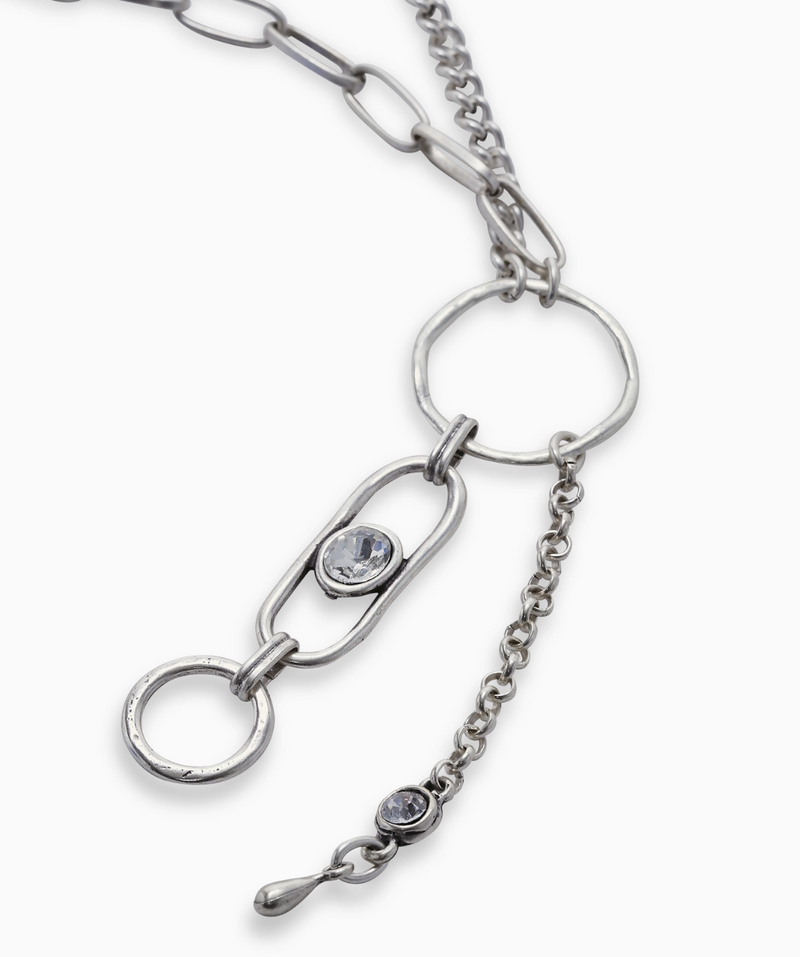 Pewter Multi Chain & Crystal Necklace