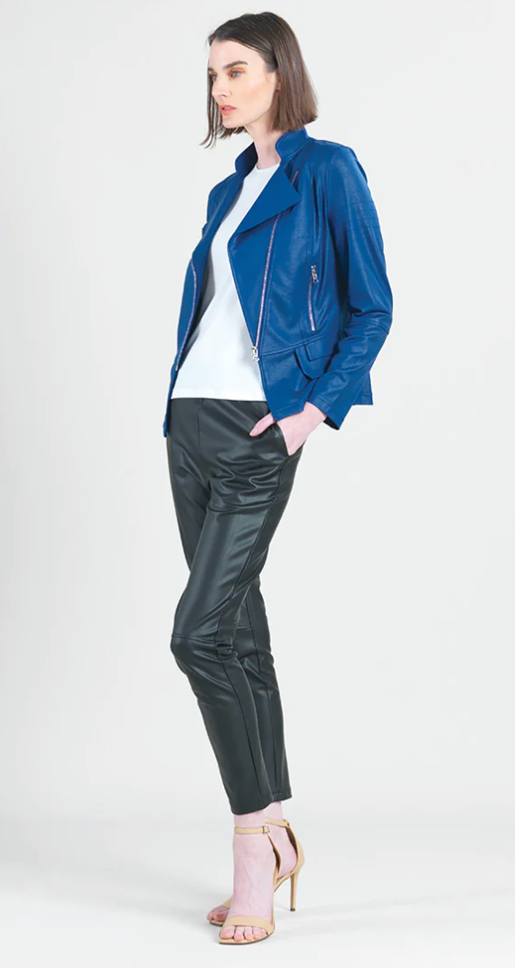 Cobalt Liquid Leather Biker Jacket