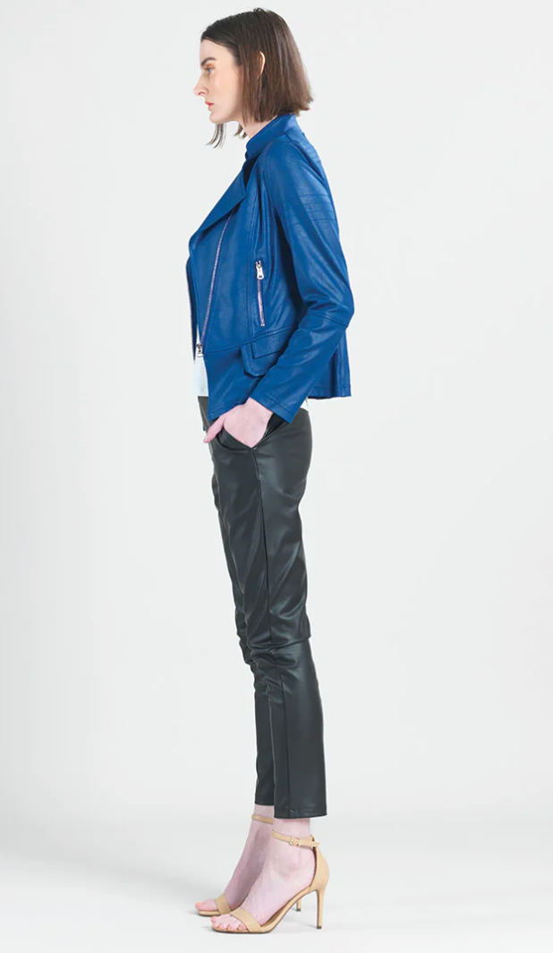 Cobalt Liquid Leather Biker Jacket