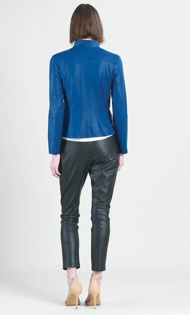 Cobalt Liquid Leather Biker Jacket