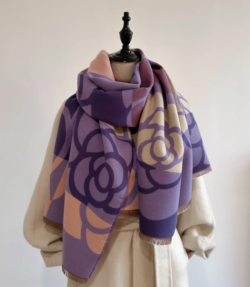 Purple & Ivory Reversible Rose Shawl