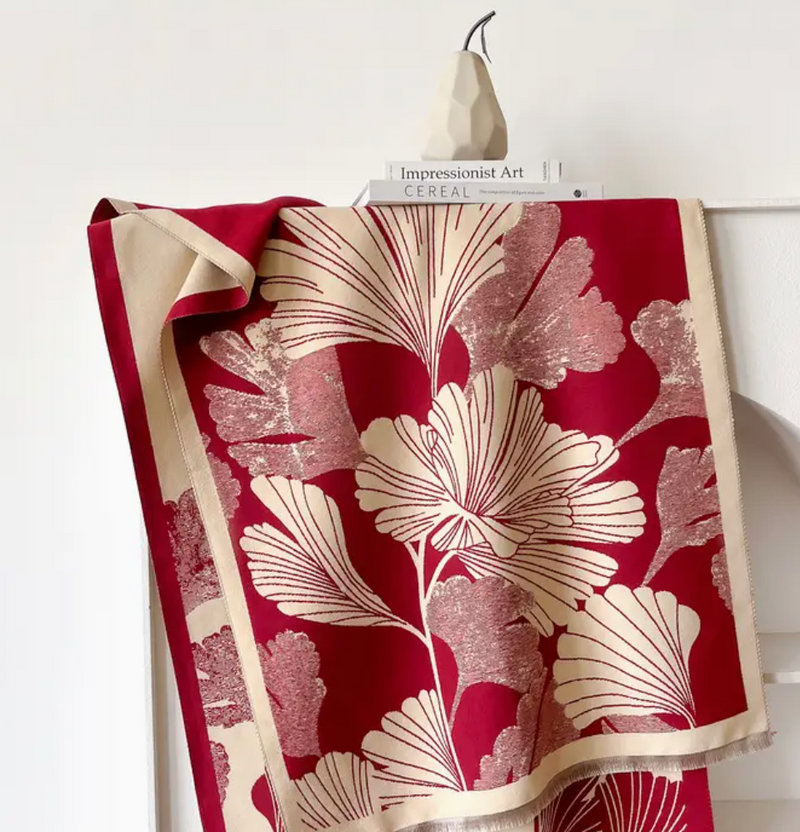 Red & Cream Ginkgo Reversible Wrap