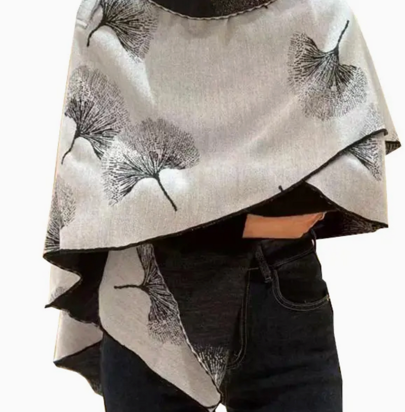 Cozy  Black & White Ginkgo Reversible Short Wrap