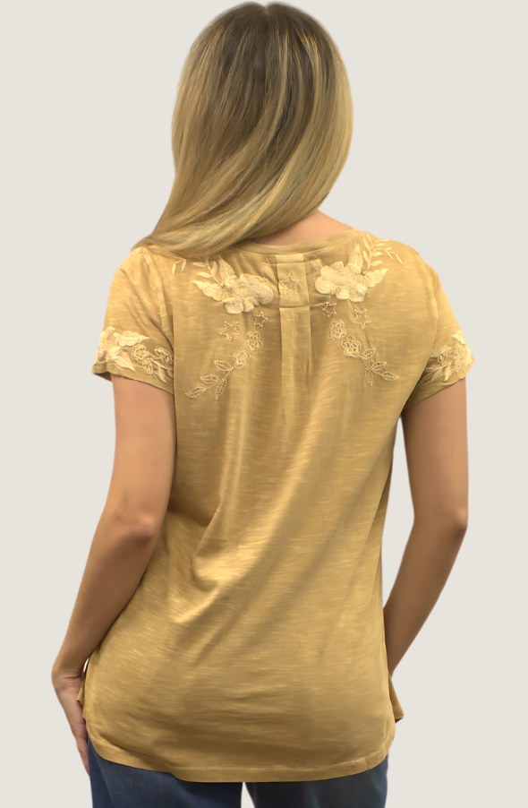 Bamboo Embroidered V-Neck Top