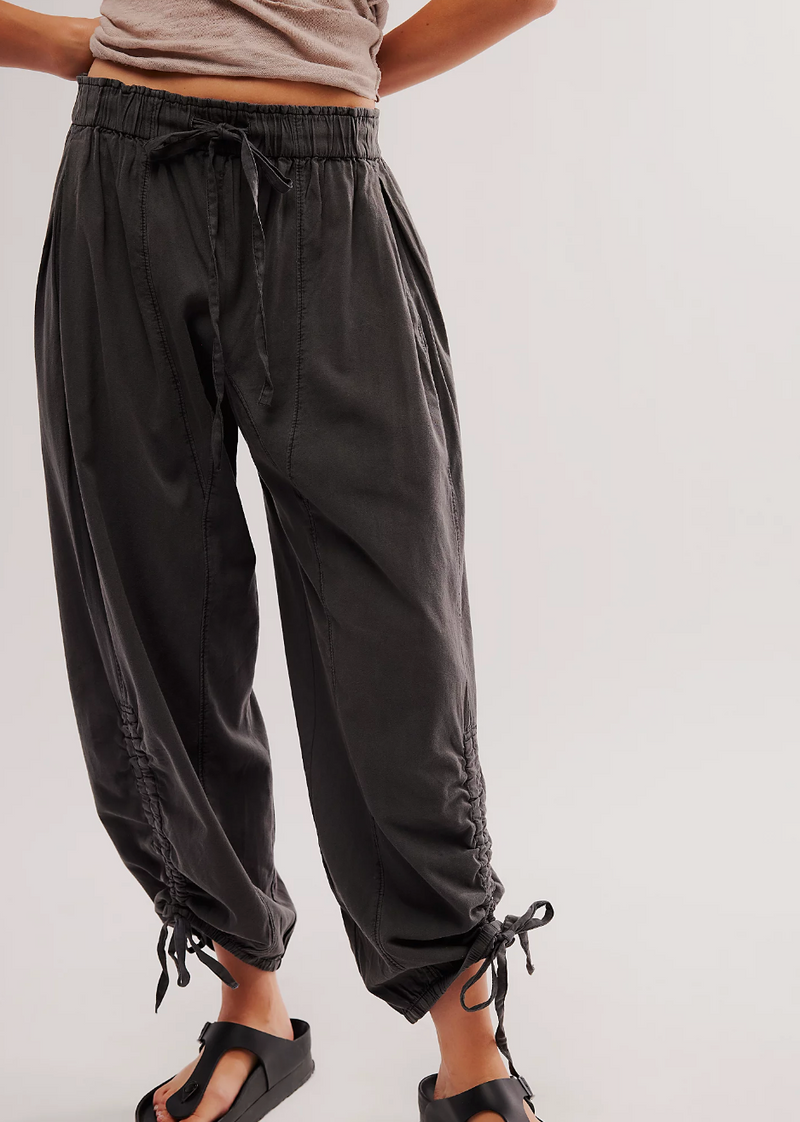 Black Poplin Tie Pants