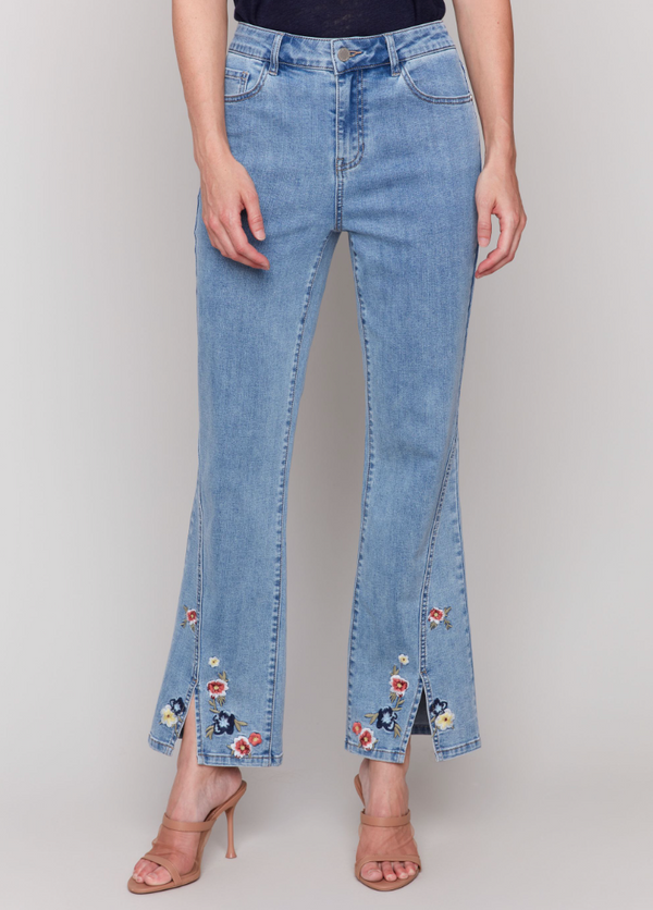 Embroidered Front Slit Jean