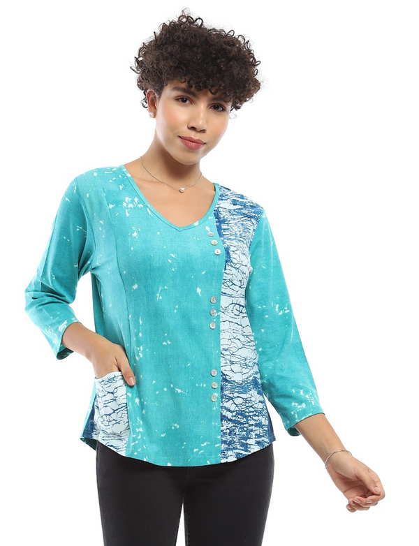 Turq Pocket V-Neck Top