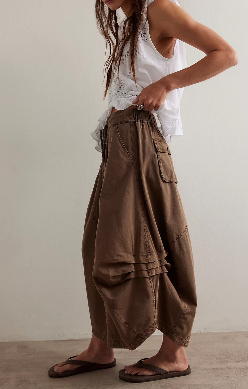 Chocolate Poplin Midi Skirt