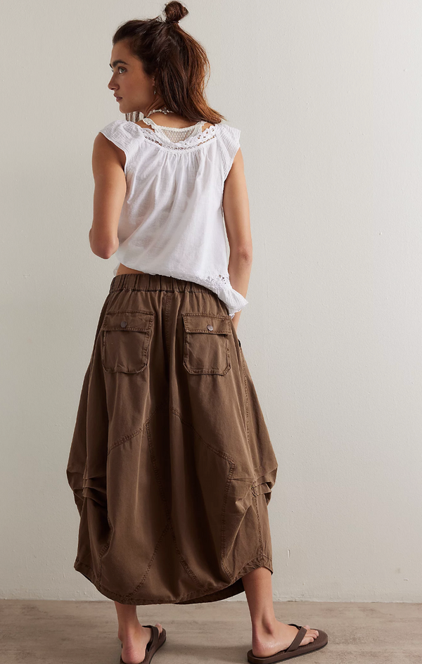 Chocolate Poplin Midi Skirt