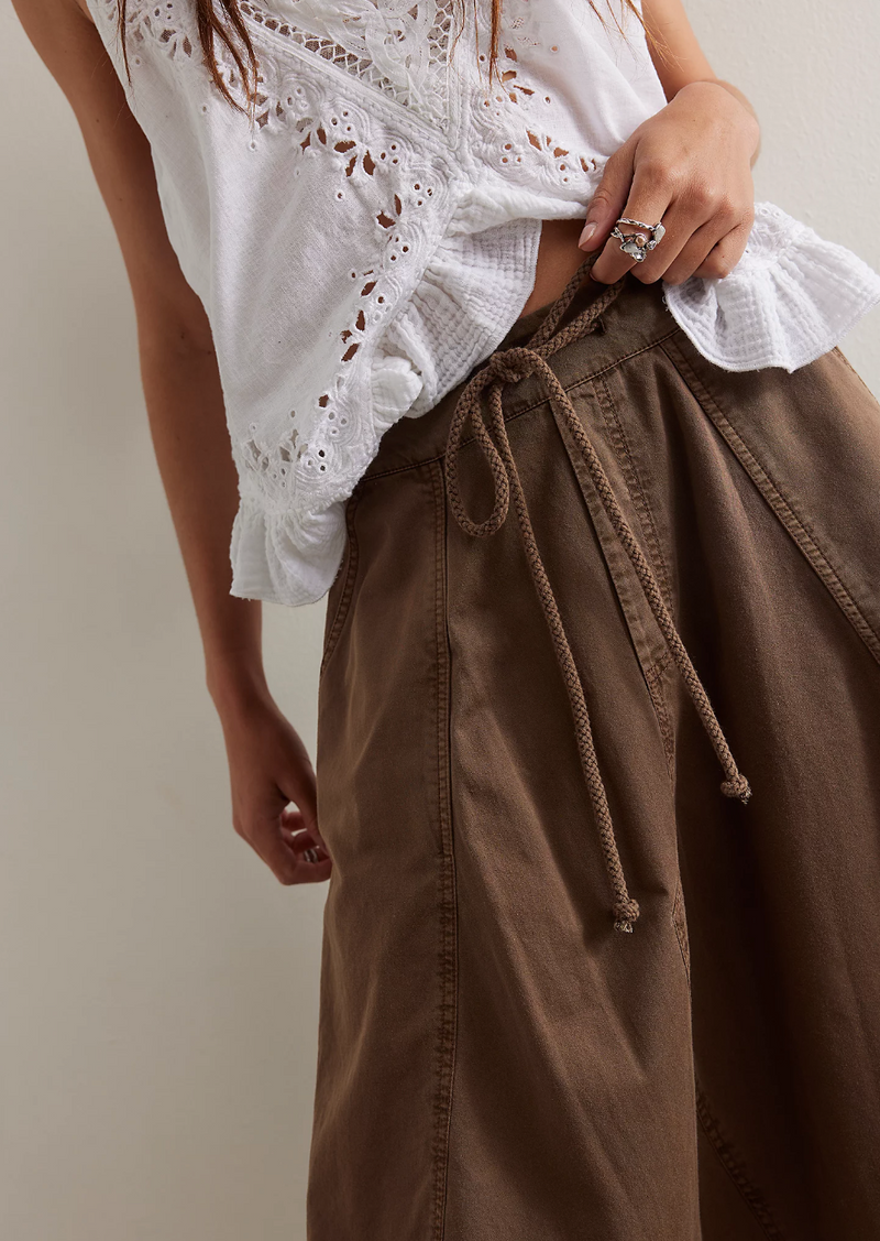 Chocolate Poplin Midi Skirt