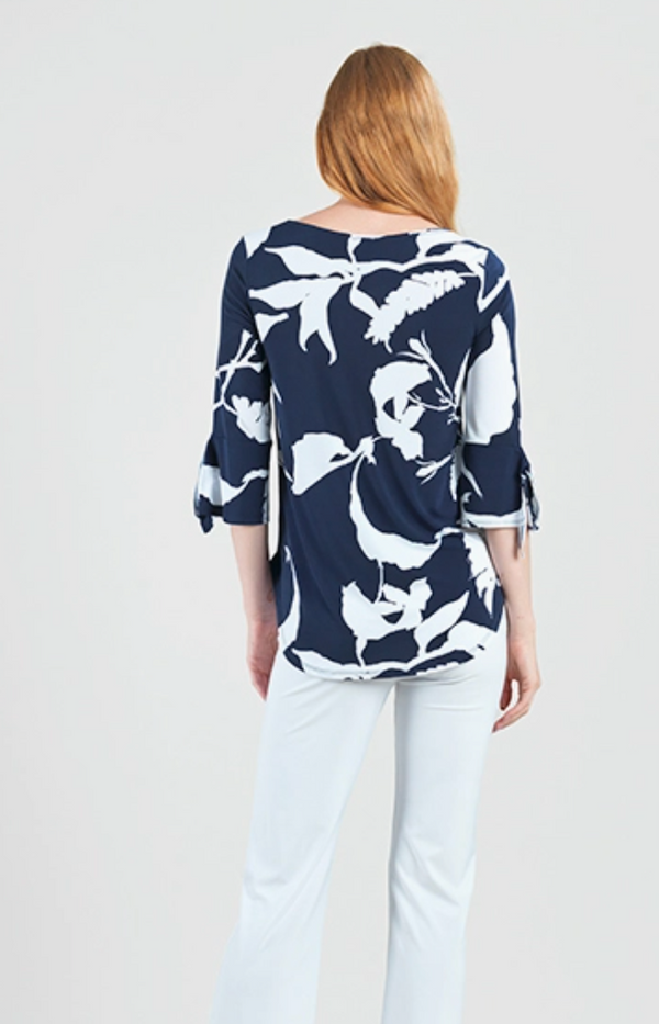 Navy Floral Rusch Sleeve Top