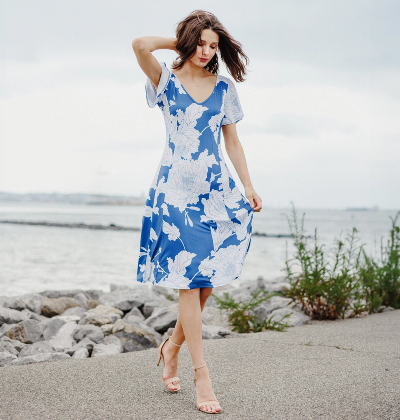 Floral Soft Knit V-Neck Midi Dress