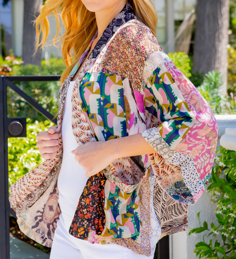 Floral Puff Sleeve Kimono Cover Up