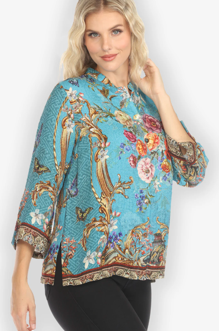 Baraque Garden in Blue Silk Blouse