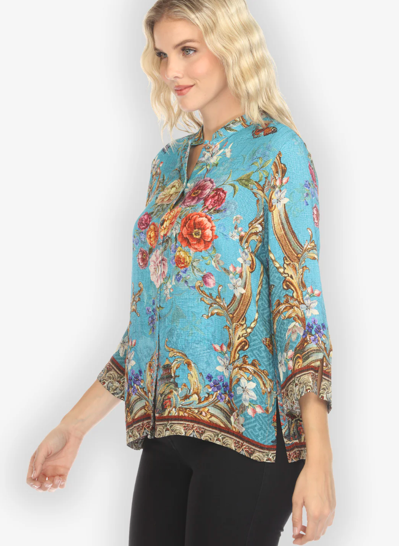 Baraque Garden in Blue Silk Blouse